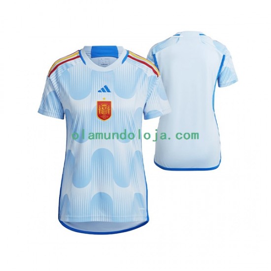 Camisola Espanha Mulher Equipamento Segundo Copa do Mundo 2022 Manga Curta